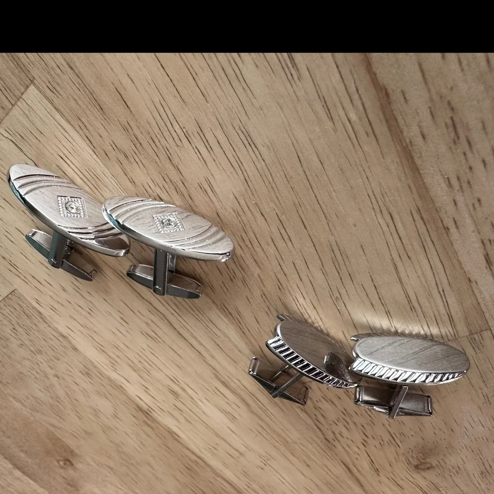 Vintage MCM Foster Silver Cuff Links + Unsigned Matching Oval Pair Set‎